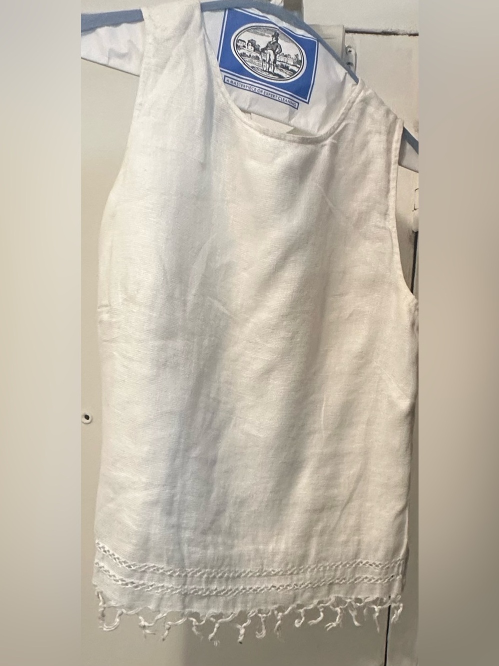 White Sleeveless Linen Tank with Fringe Hem